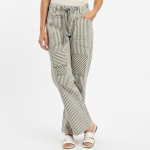 BiBi Drawstring Striped Twill Barrel Pants